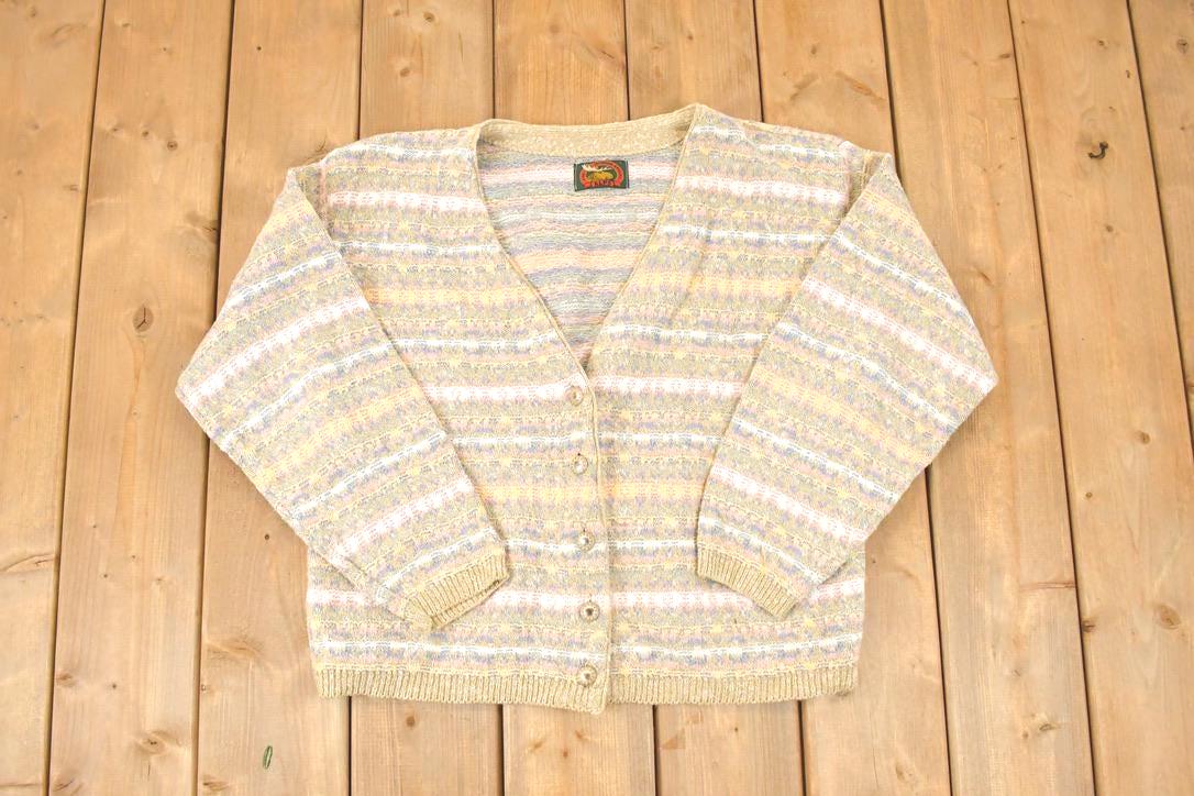Vintage 1990s Alps Fine Women's Apparel Abstract Knit Cardigan Sweater Womens L /