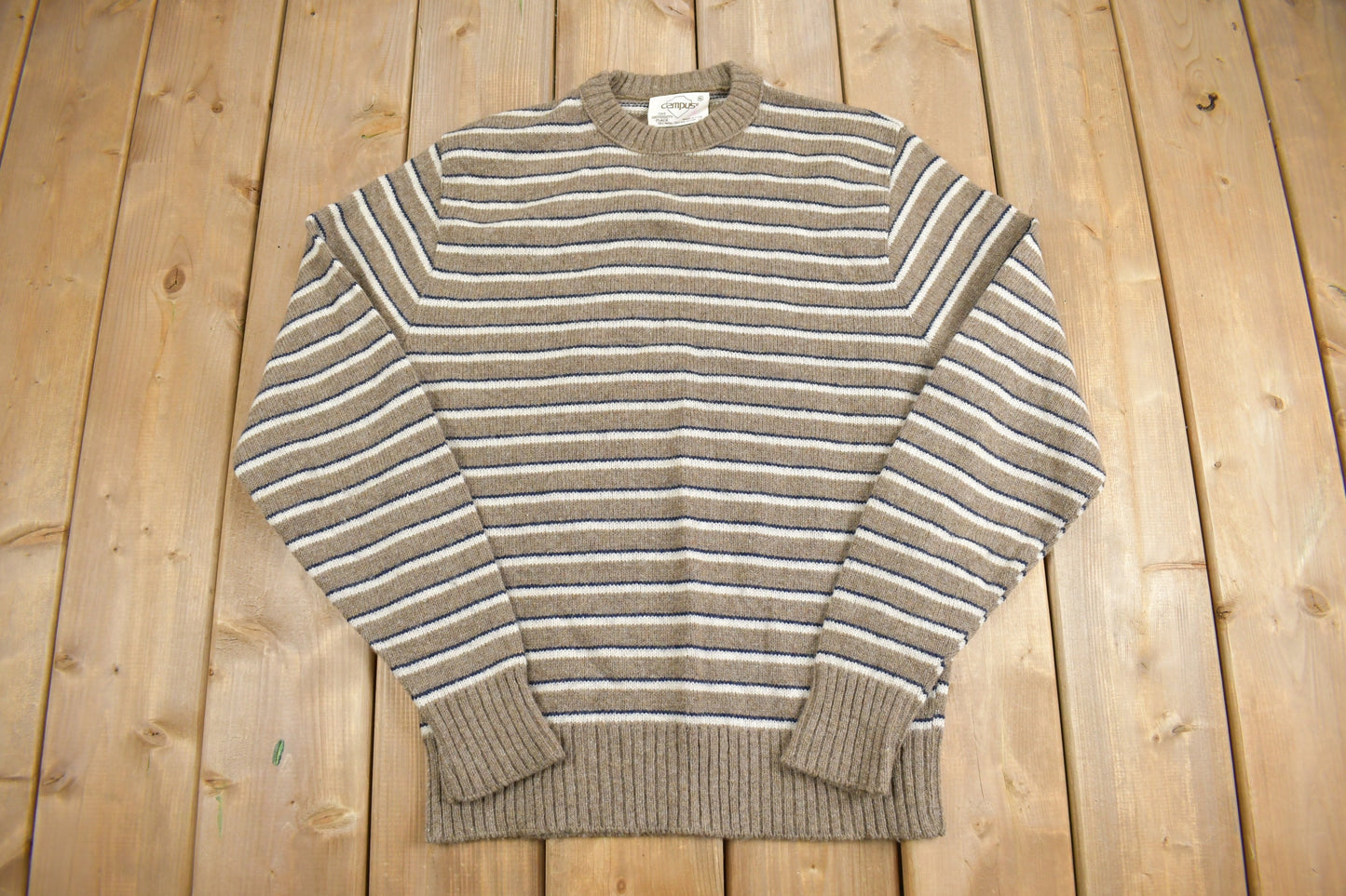 Vintage 1980s Campus Striped Knit Crewneck Sweater / Vintage 80s Crewneck / All Over Pattern / Sweatshirt / Knit Crewneck