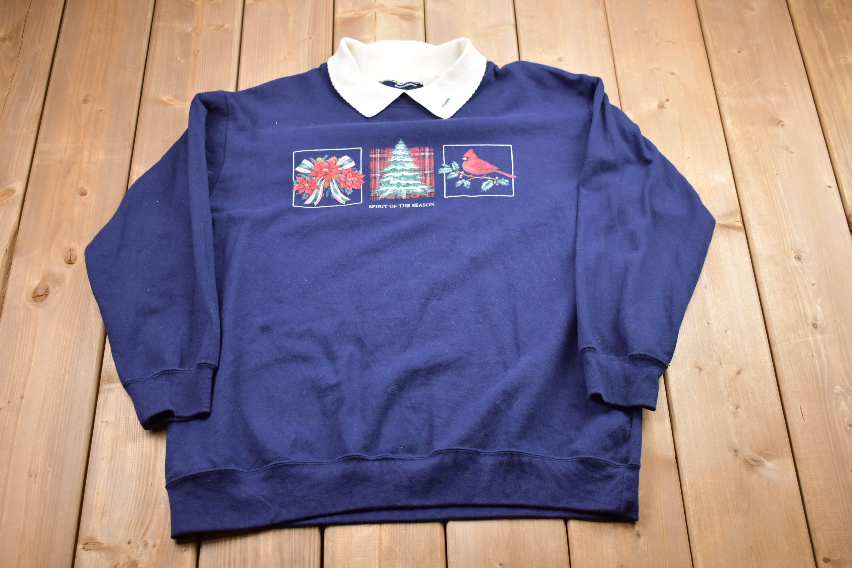 Vintage 1990s Spirit Of The Season Bird Graphic Collared Sweatshirt , Animal , Bird Print , Wilderness , Pullover Sweatshirt