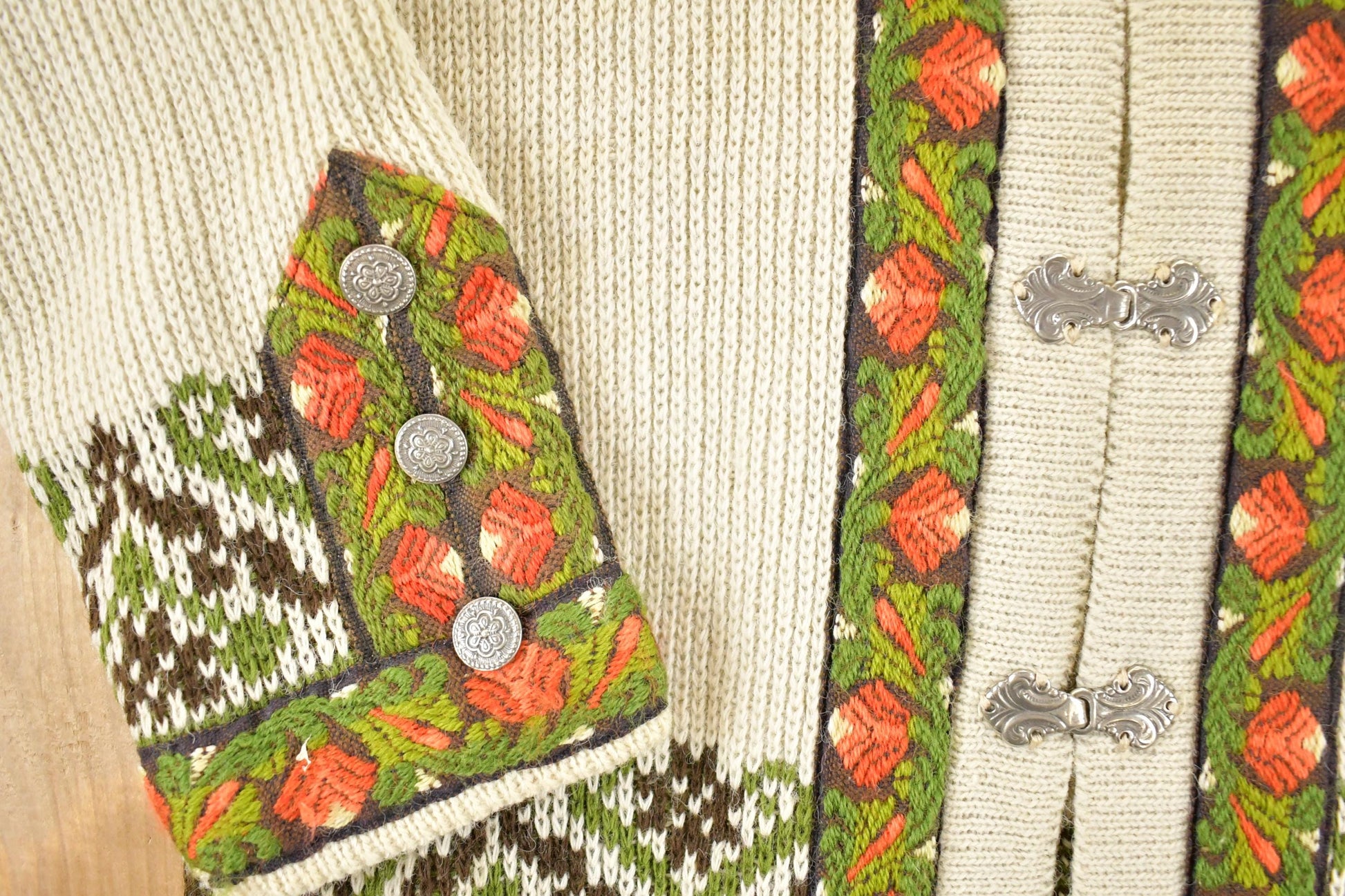 True Vintage 1970s Nordstrikk Norwegian folklore wool knit Cardigan Sweater Mens S