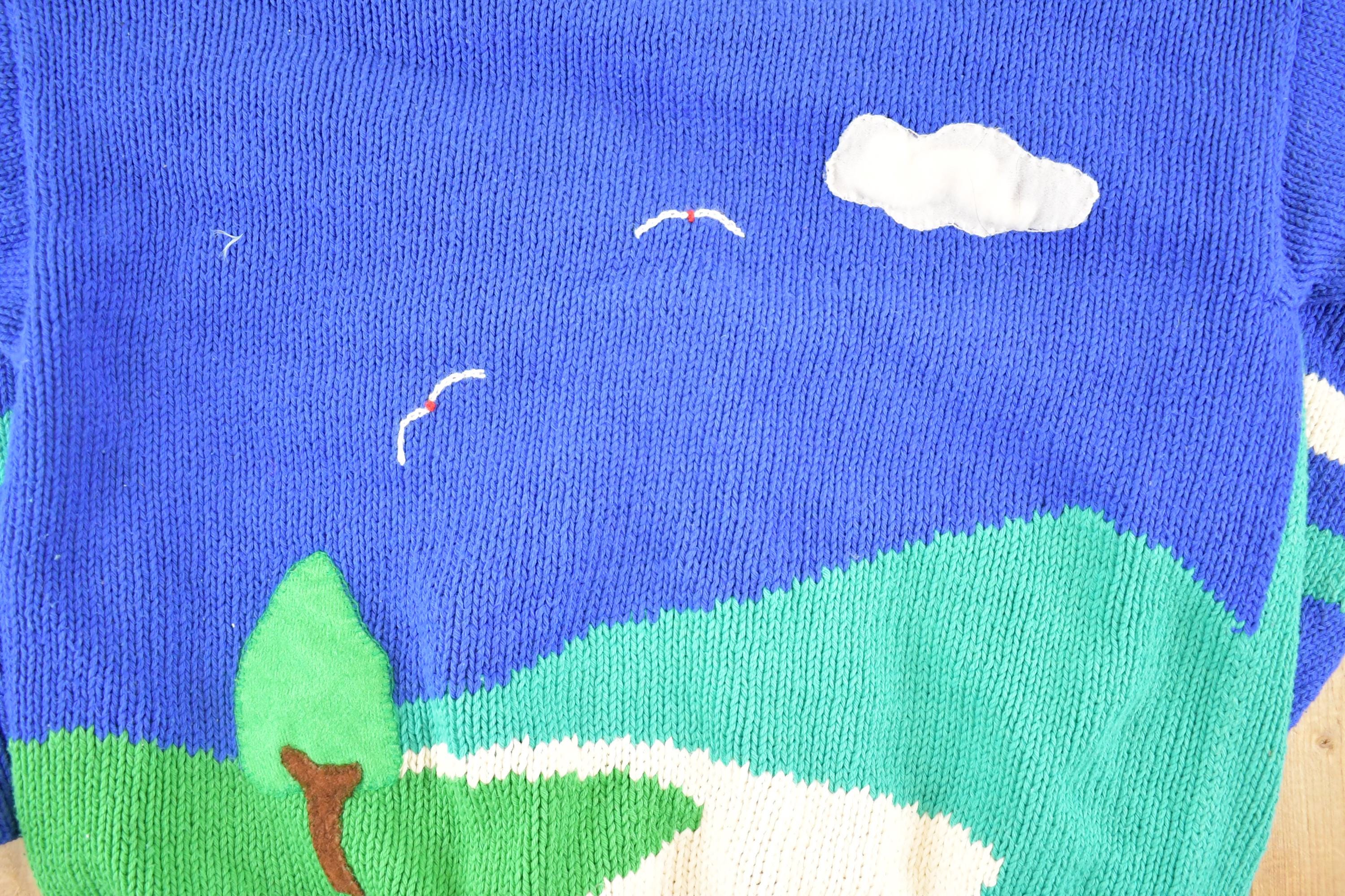 Vintage 1990s Hand Made Landscape Cardigan Knit Sweater Women's M