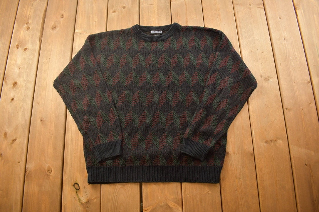 Vintage 1990s Jantzen Knitted Crewneck Sweater  Vintage 90s Crewneck  All Over Pattern  Colorful  Sweatshirt  Abstract Pattern
