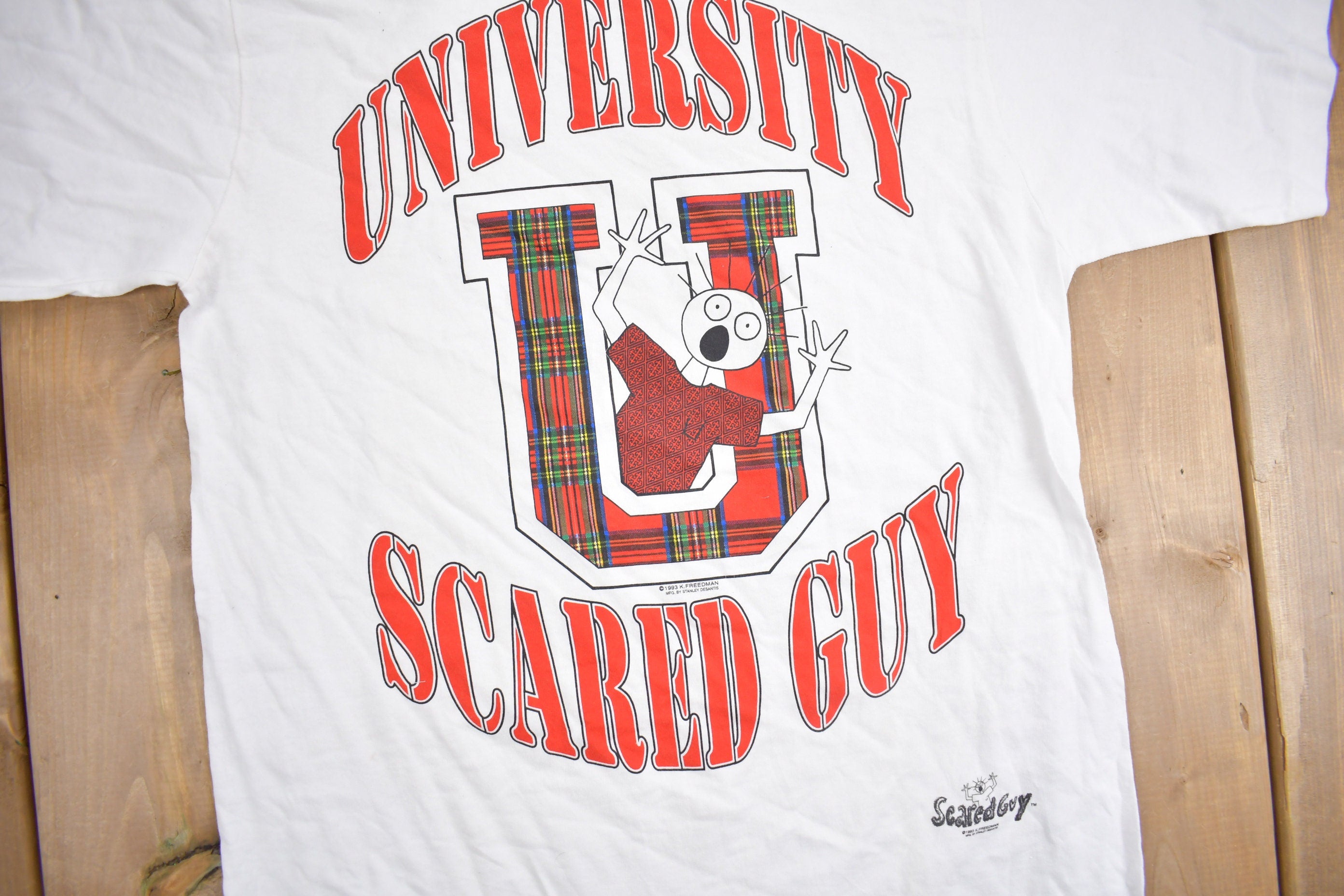 Vintage 1993 Scared Guy University Stanley Desantis Graphic T Shirt