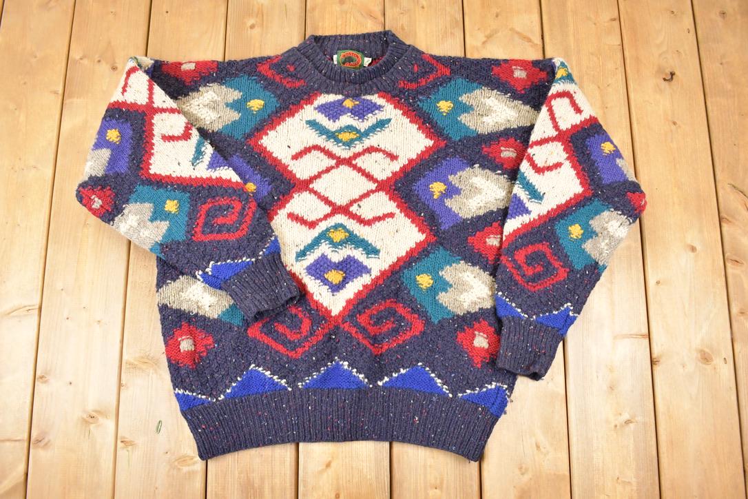 Vintage 1980s Boston Traders Abstract Wool Knit Crewneck Sweater Men's L
