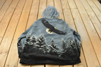 Vintage 1990s Kokopelli American Bald Eagle Fleece Sweater Jacker Men's XL / Outdoors / 90s Sweater / Fleece Zip up / All Over Print
