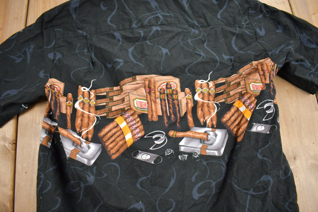 Vintage 1990s Cigar Theme All Over Print Button Up Shirt