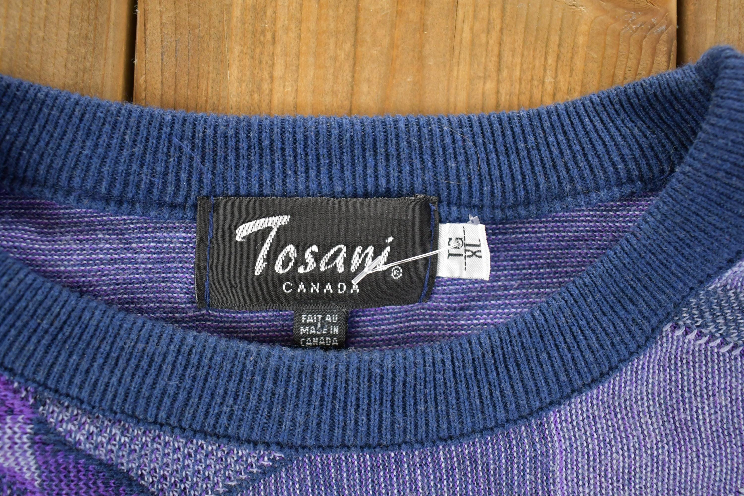 Vintage 1990s Tosani Canada Knit Crewneck Sweater  90s Crewneck  Made In Canada  Preppy
