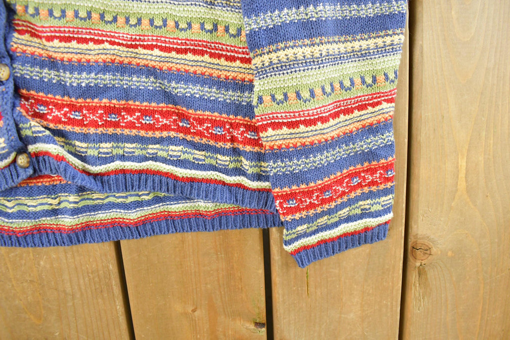 Vintage 1990s Eddie Bauer Rainbow Button Up Knit Cardigan Sweater Women's M