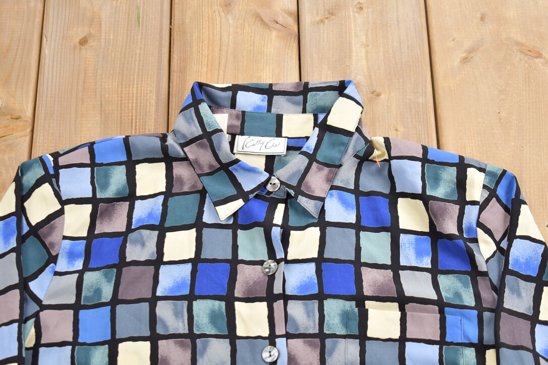 Vintage 1980s Kathy Che Stain Glass Pattern Button Up Shirt / 80s Shirt / Abstract Pattern / Casual Shirt / Formal Shirt / / 80s Clothing