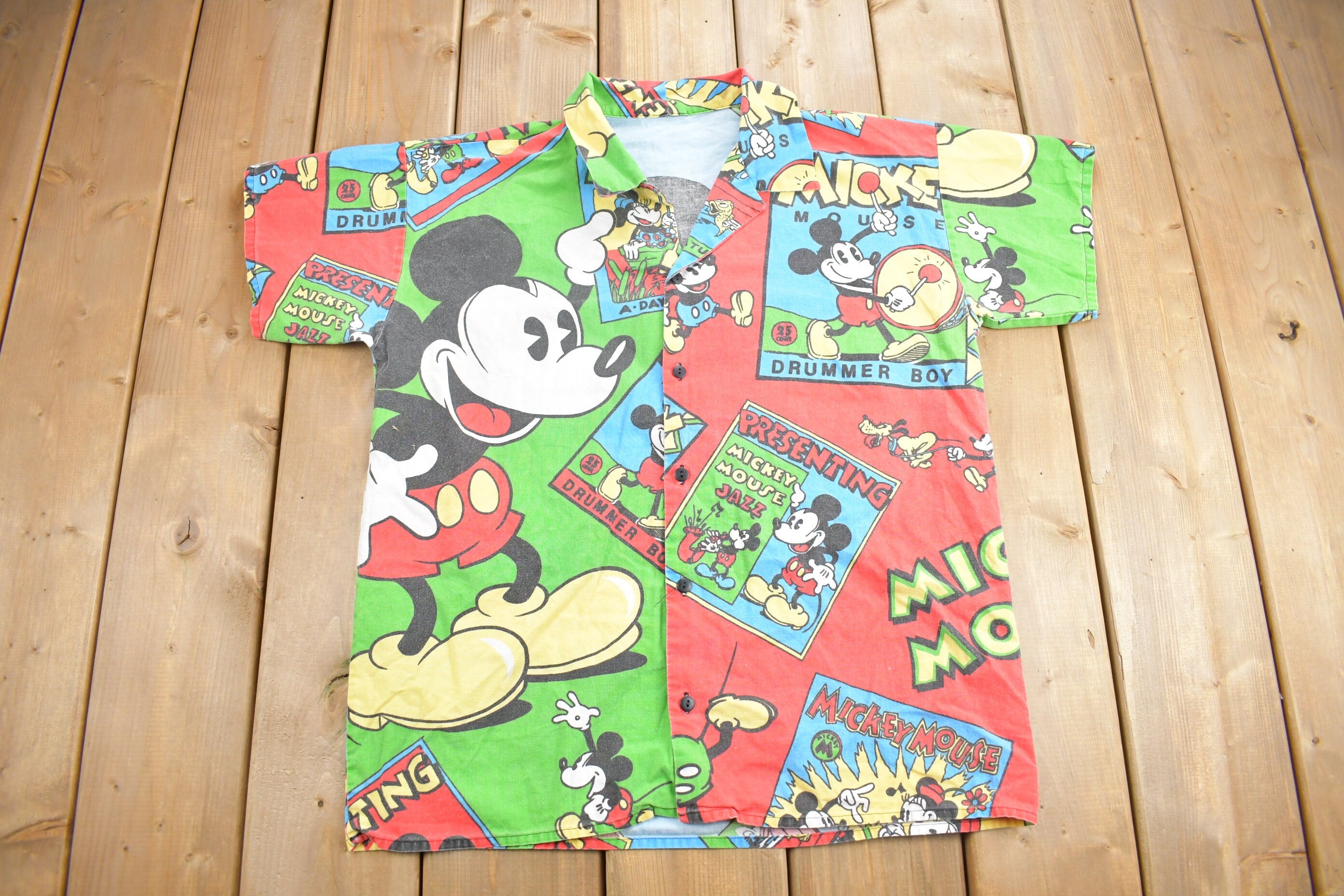 Vintage 1990s Mickey Mouse All Over Print Button Up Shirt