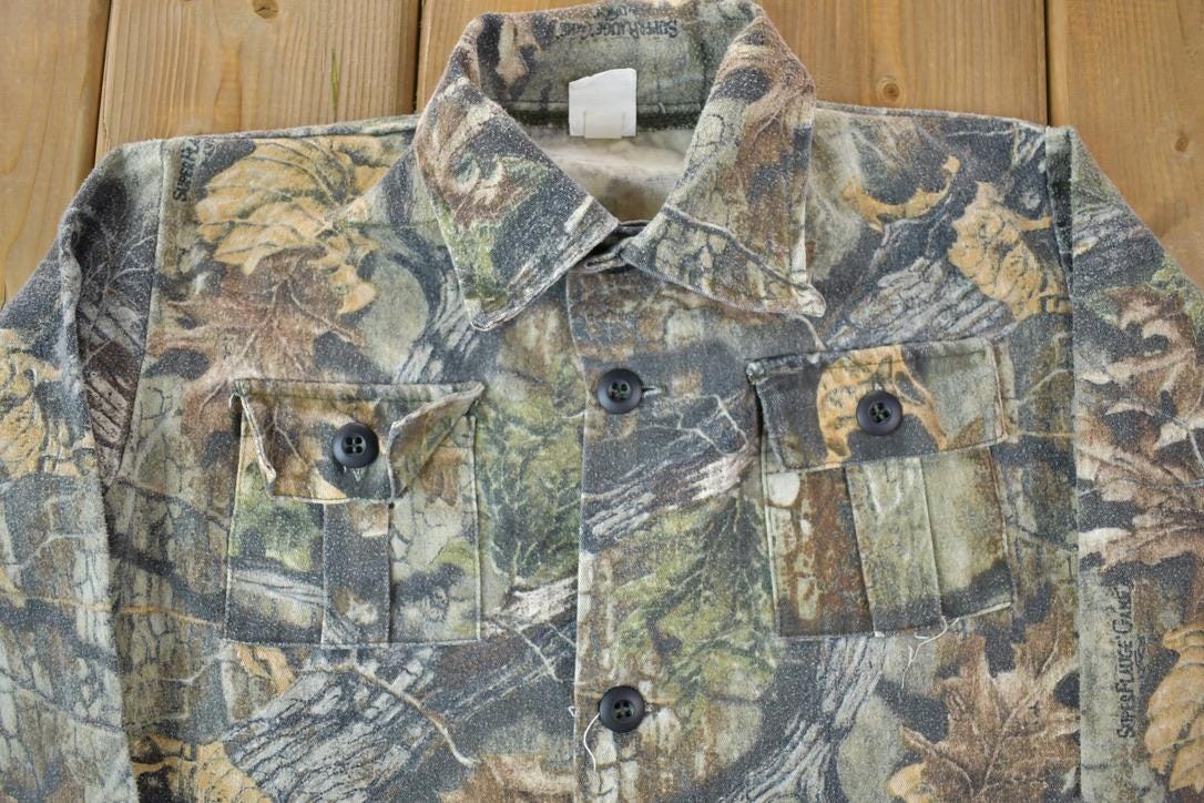 Vintage 1990s Tree Camo Youth Flannel Button Up Shirt  1990s Button Up  Vintage Flannel  Plaid Shirt  Button Down