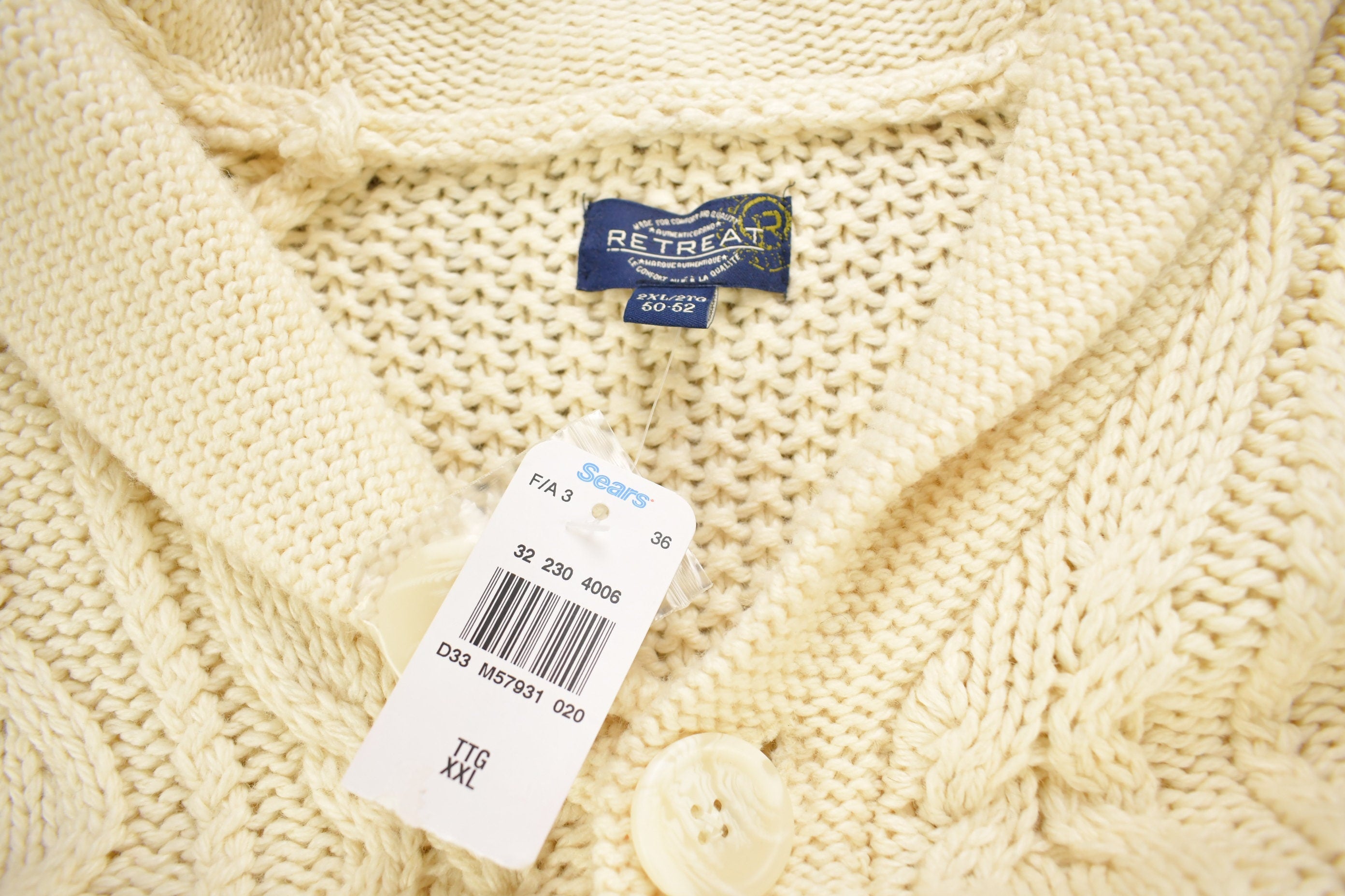 Vintage 1990s Deadstock Retreat Cable Knitted Cardigan Sweater
