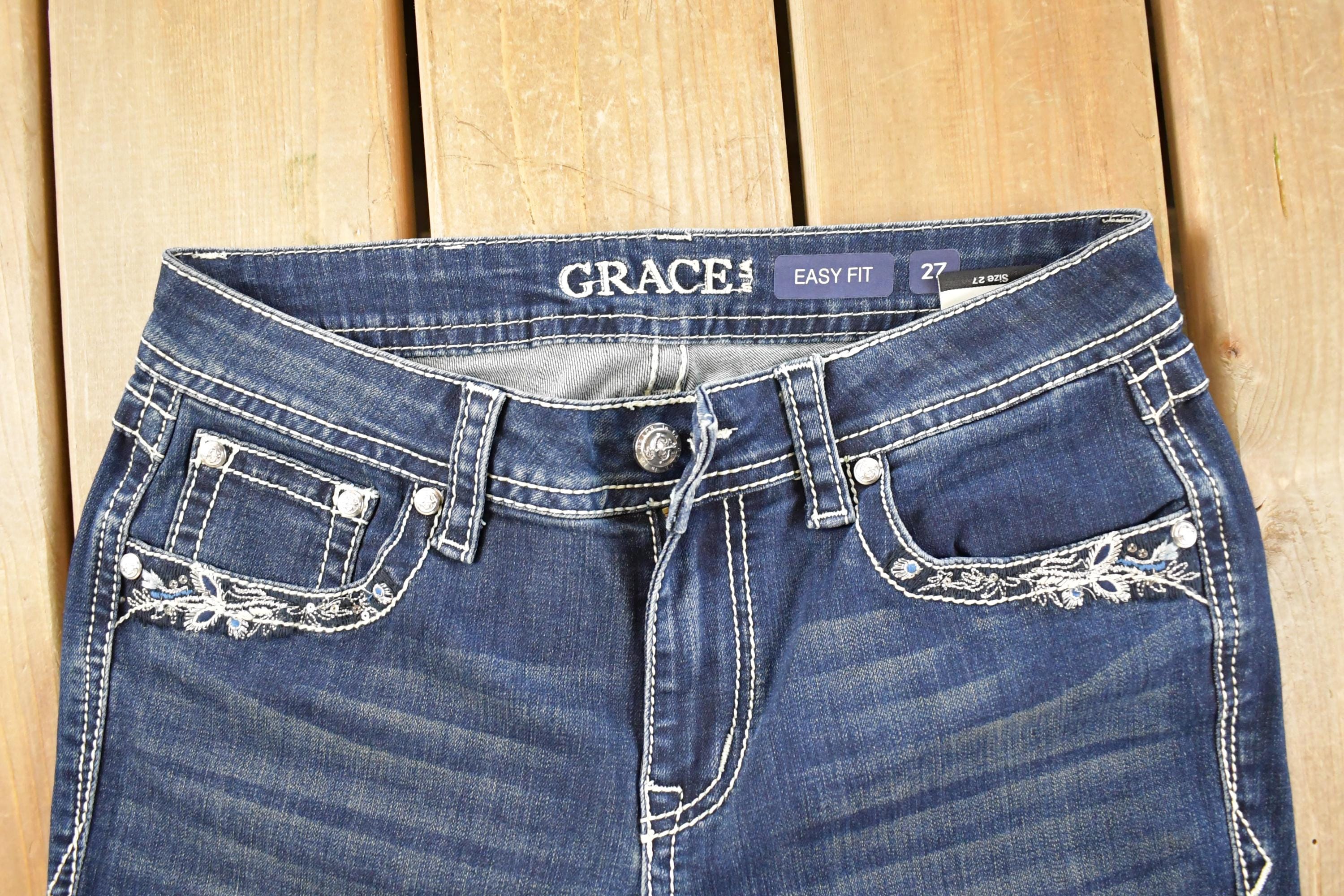 Vintage Deadstock Y2K Grace LA Bedazzled Low Rise Jeans Women's Size 27 x 32