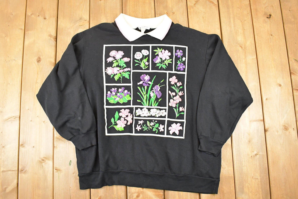 Vintage 1990s Alyssa Anne Floral Graphic Print Collared Sweatshirt Women's L