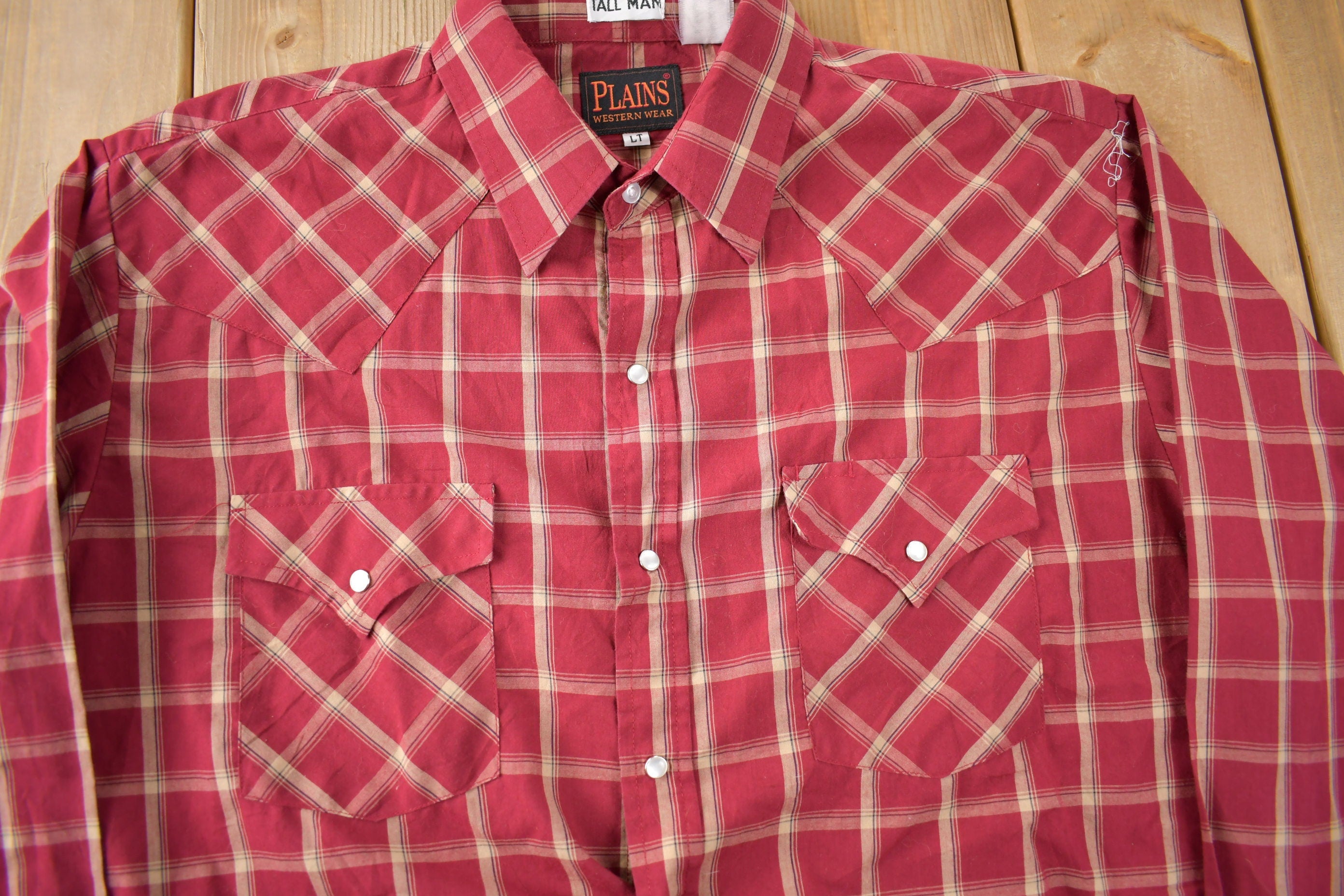 Vintage 1990s Plains Western Wear Plaid Button Up Shirt Size LT