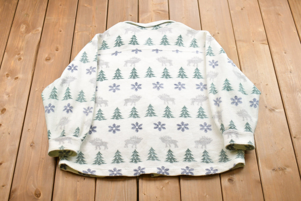Vintage 1990s Christmas Pattern Fleece Button Up Sweater