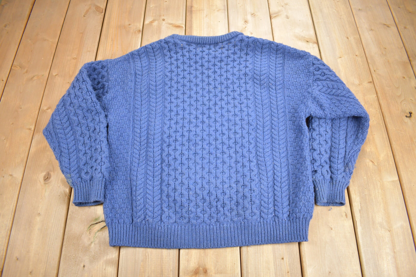 Vintage 1980s Aran Crafts 100% Merino Wool 3D Cable Knit Sweater / Made In Ireland / Blue Wool Sweater