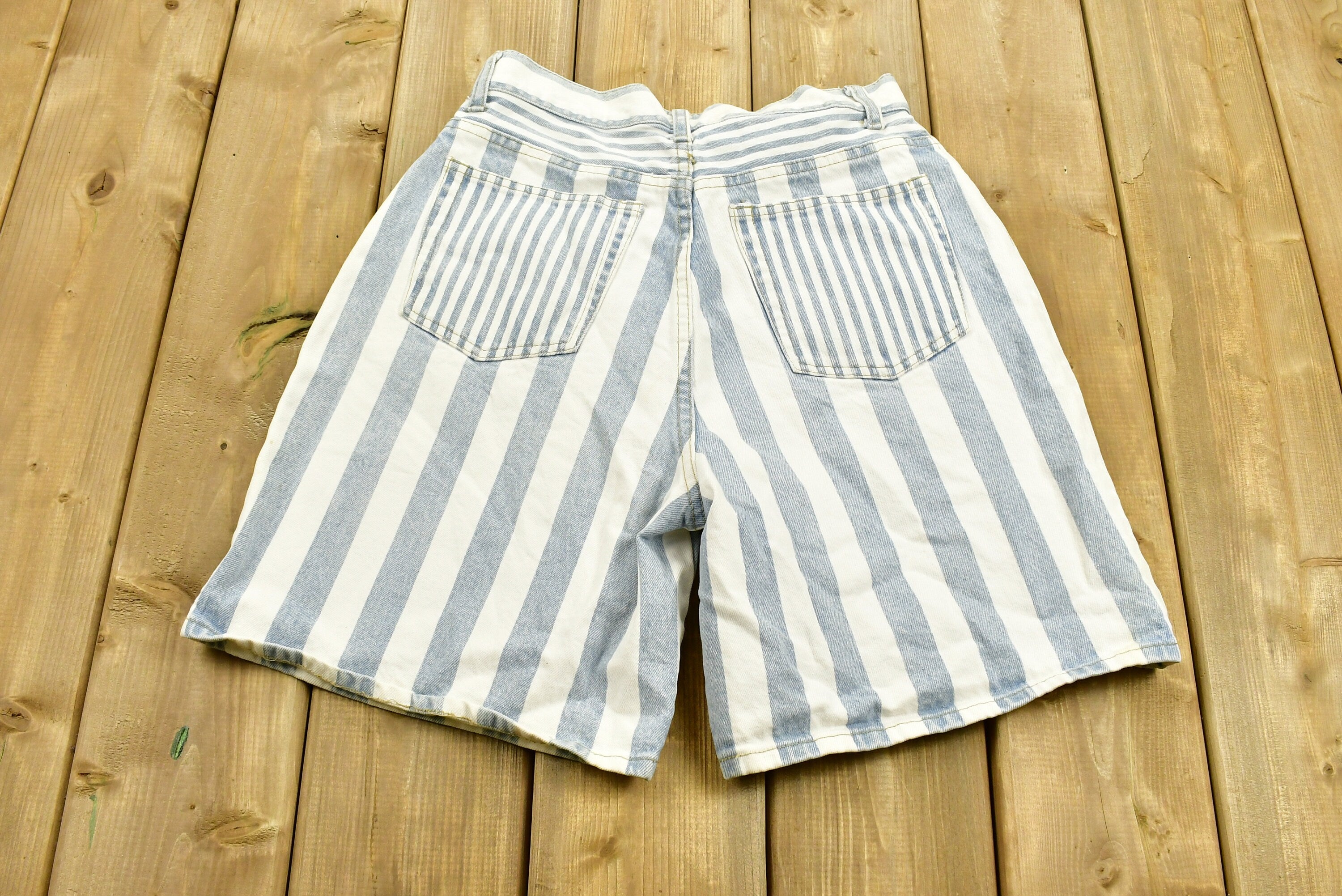 Vintage 1990s Denim Striped Women's Jean Shorts Size 11 Waist 28.5