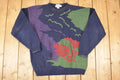Vintage 1990s Ports International Hand Knit Abstract Forest Crewneck Sweater Men's L