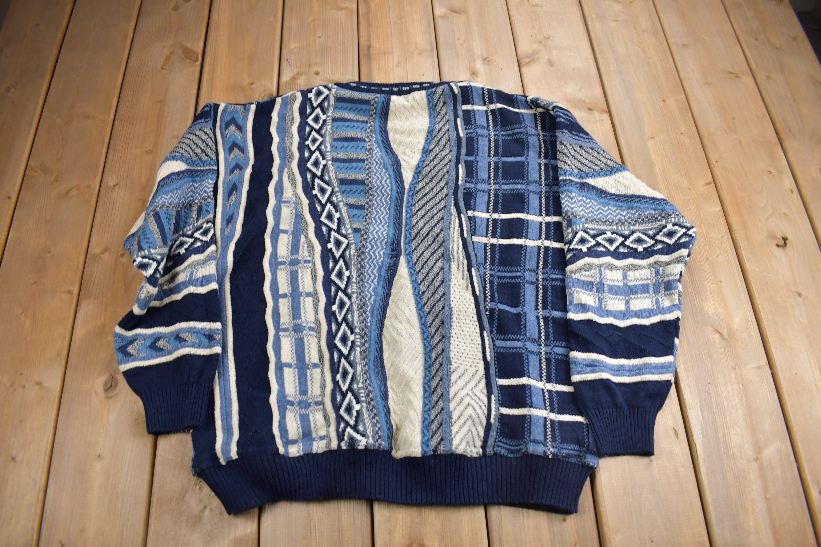 Vintage 1990s Fiii 3D Colored Cable Knit V-Neck Sweater