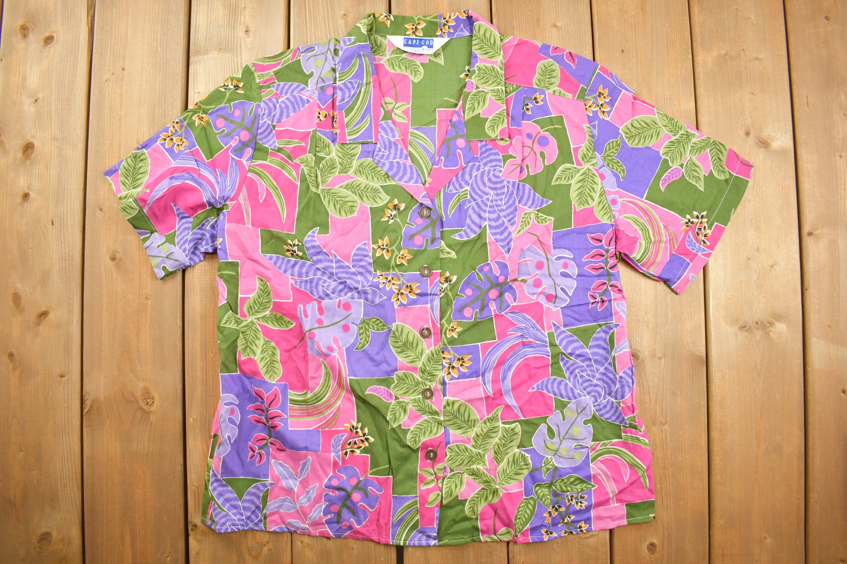 Vintage 1980s Cape Cod Sportswear Abstract Floral Button Up Shirt