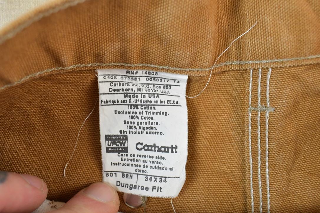 Vintage 1990s Carhartt Double Knee Tan Denim Work Pants Size 34 x 34