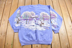 Vintage 1990s Winter Theme All Over Print Henley Sweater