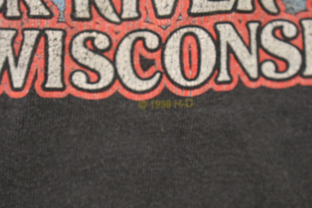 Vintage 1990s Harley Davidson Motorcycles Al Muth Black River Falls T-Shirt