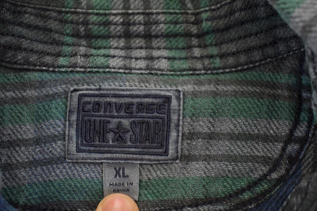Vintage 1990s Converse One Star Plaid Button Up Shirt Men's L / 90's Rugged Polo