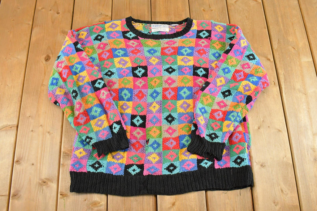 Vintage 1990s Northern Isles Knit Crewneck Shirt Womens L / 90's Abstract Pattern 3D Knitted Sweatshirt