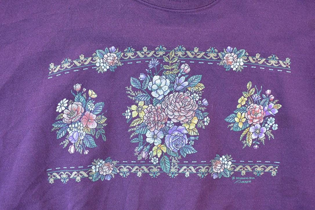 Vintage 1990s Morning Sun Petite Cute Floral Double Collar Crew Neck Sweater