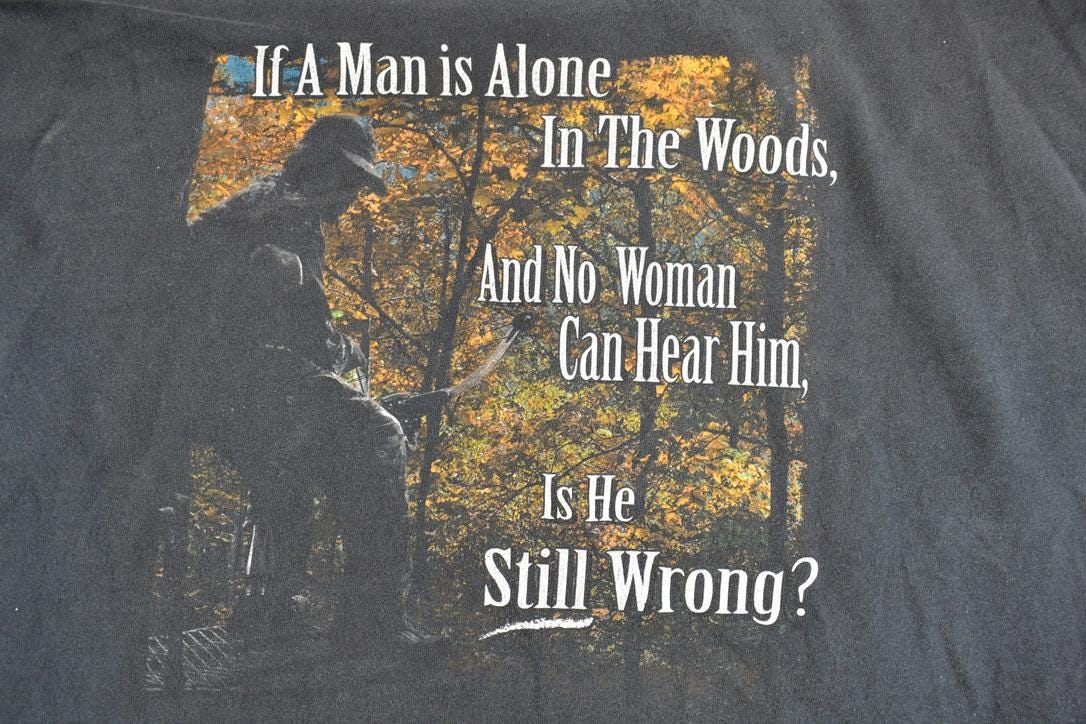 Vintage 1990s Man In The Woods Forest Joke Theme Graphic T-Shirt