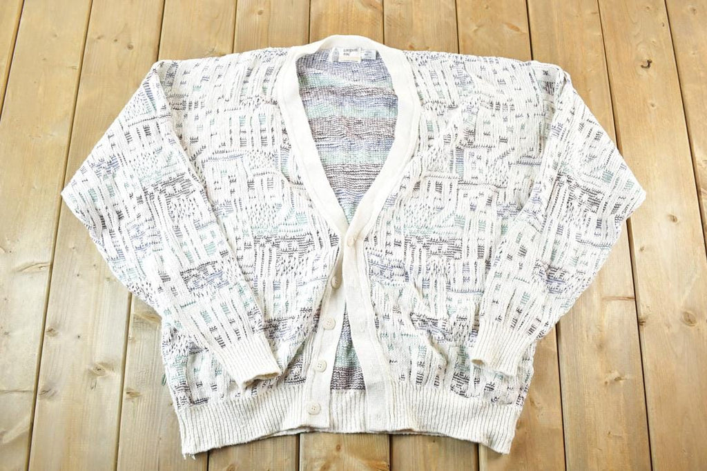 Vintage 1990s London Fog Knit Abstract Pattern Cardigan Sweater Mens XL