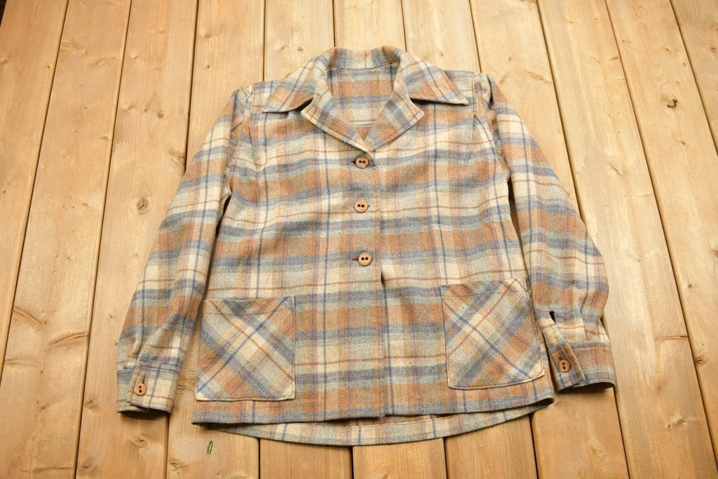Vintage 1990s Plaid Button Up Blazer Shirt