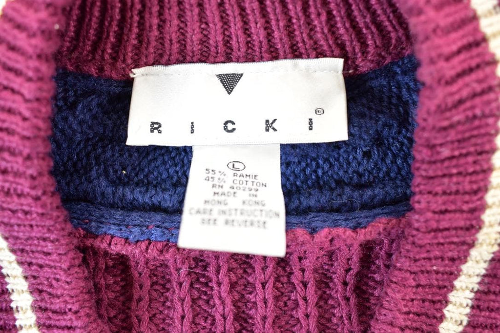 Vintage 1990s Ricki Cable Knit Abstract Pattern Crewneck Sweater Womens L