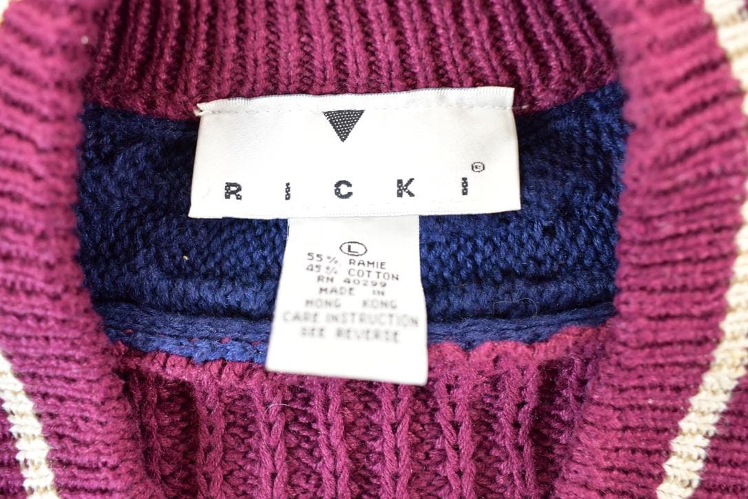 Vintage 1990s Ricki Cable Knit Abstract Pattern Crewneck Sweater Womens L