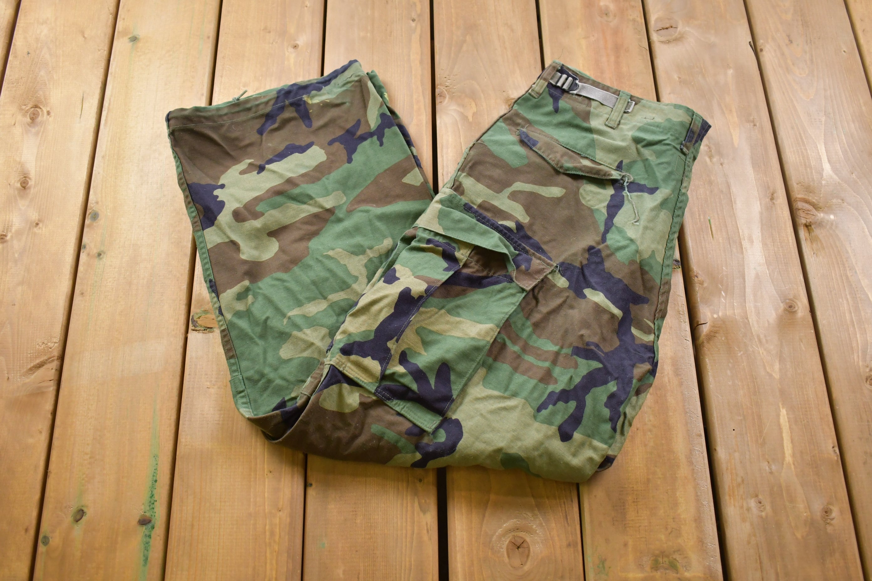 Vintage 1990s Military Woodland Camouflage Cargo Pocket Pants