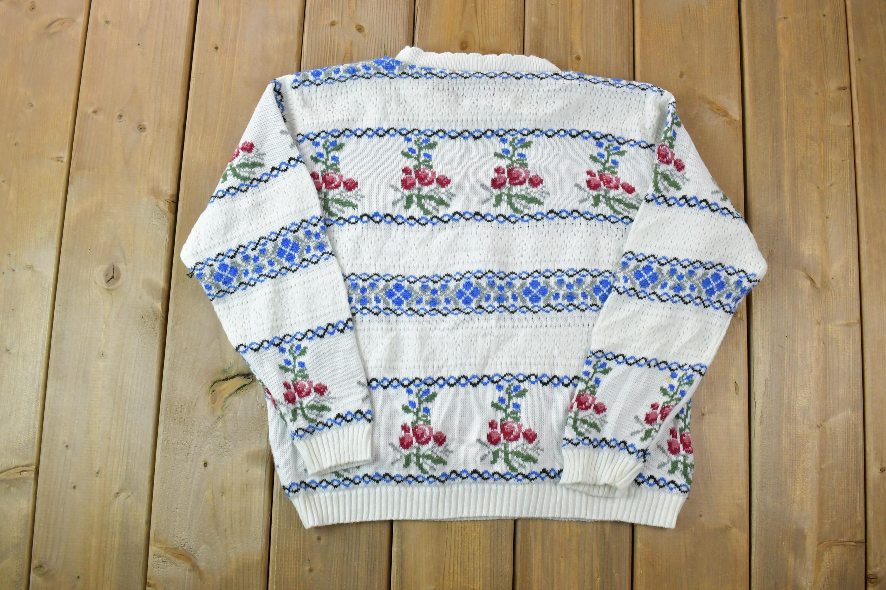 Vintage 1990s Functionals Cherry Tree Knit Crewneck Sweater