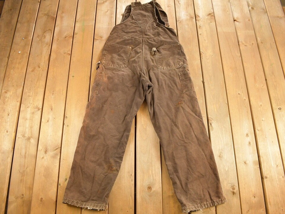Vintage 1990s Carhartt Chocolate Brown Double Knee Canvas Overalls Size 38 x 30