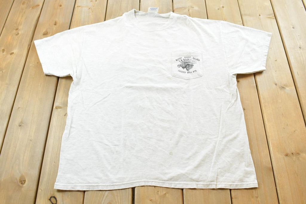 Vintage 1990s Jackson Hole Wyoming Mangy Moose Bar Souvenir Pocket T-Shirt Mens L  Streetwear  90s Vacation Tee  Travel  Hanes Beefy