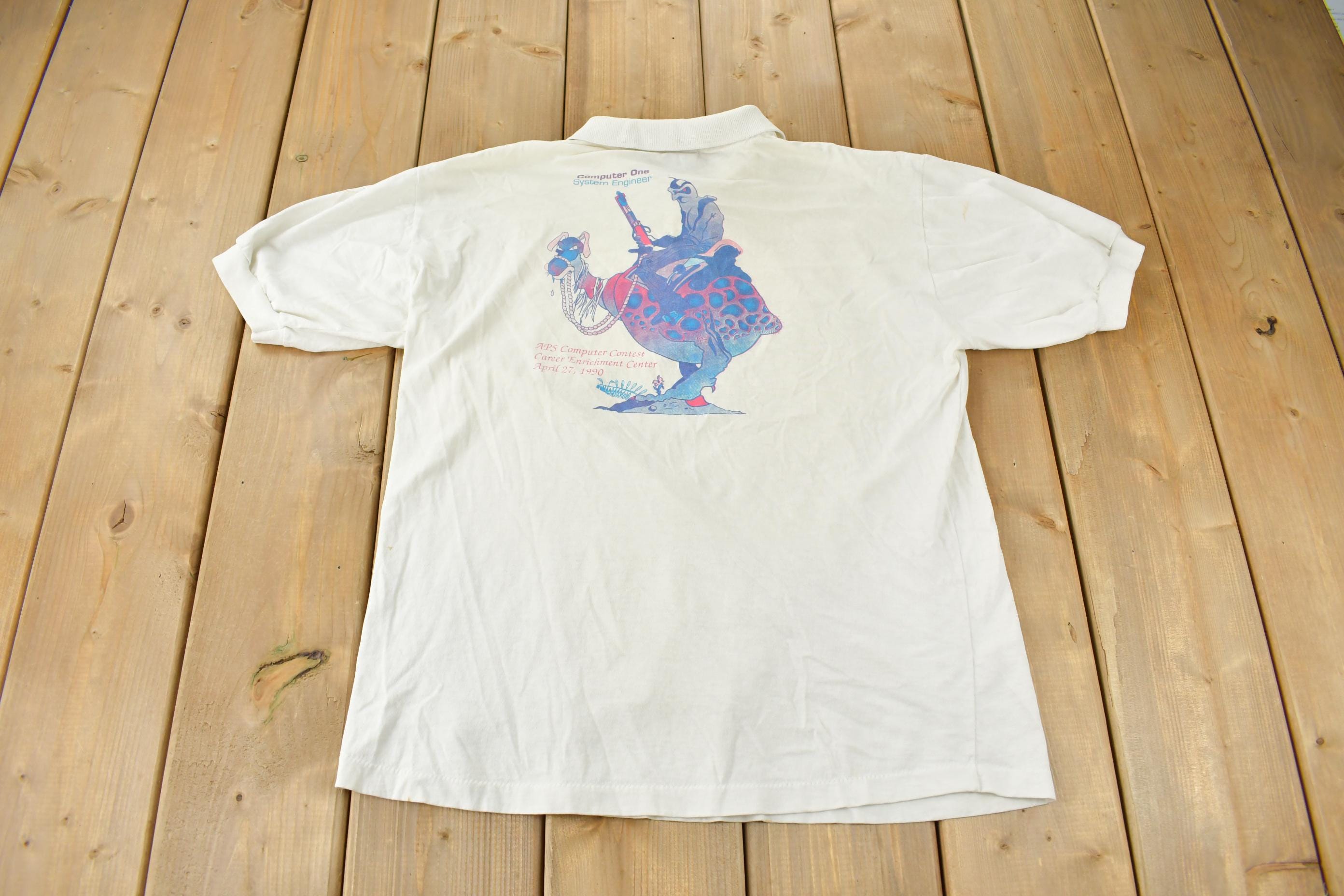 Vintage 1990 Computer One System Engineer Macintosh Specialists Graphic Polo Shirt