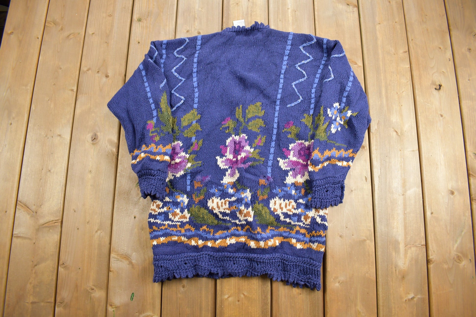 Vintage 1990s CHU Floral Knit Cardigan Sweater