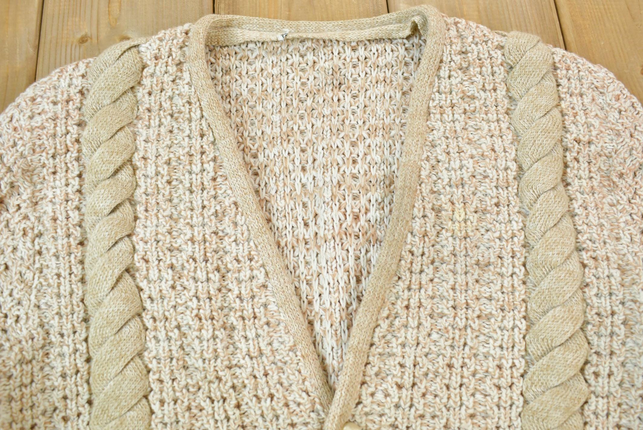Vintage 1980s Cable Knit Cardigan Sweater