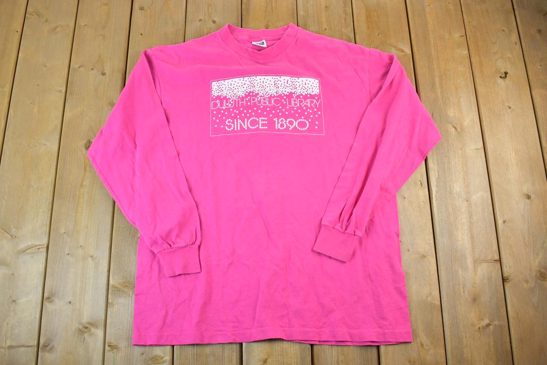 Vintage 1990s Duluth Public Library Souvenir Single Stitch Graphic Print Long Sleeve T-Shirt Made In USA