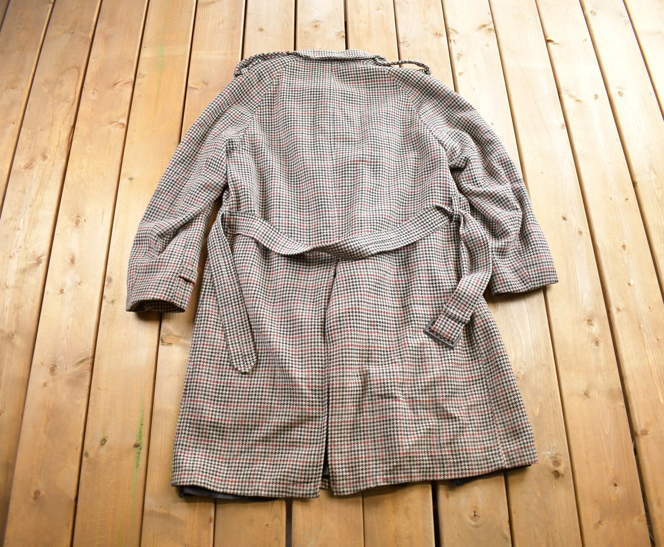 Vintage 1980s London Fog Hounds Tooth Wool Button Up Jacket Made In USA