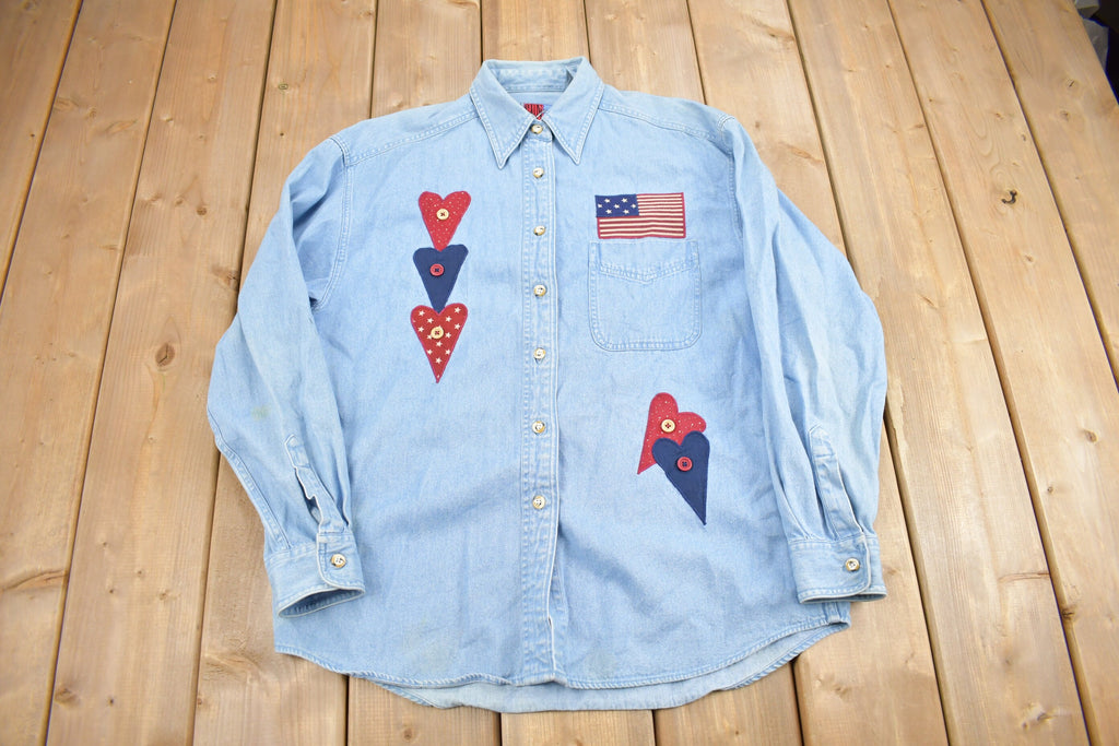 Vintage 1990s Cute Patchwork Denim Button Up Shirt