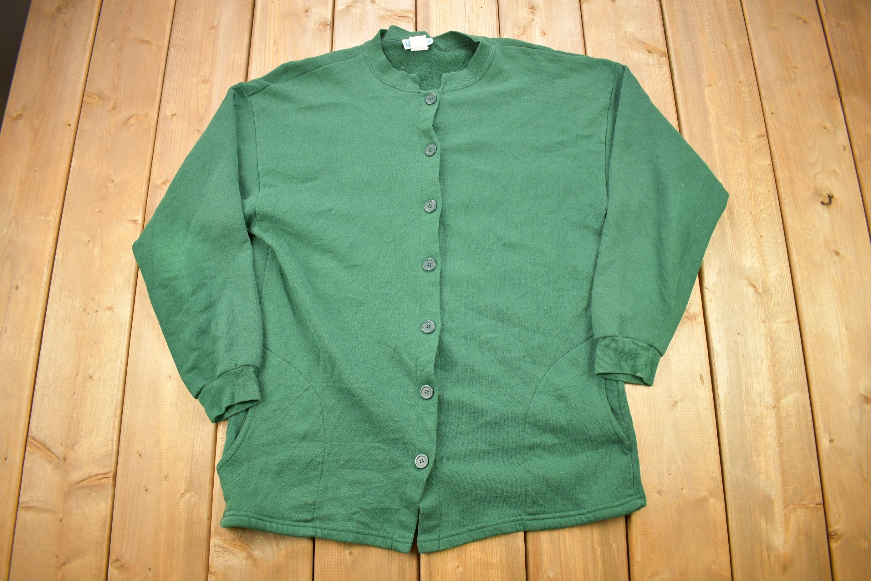 Vintage 1990s Escape Blank Green Button Up Cardigan Sweater