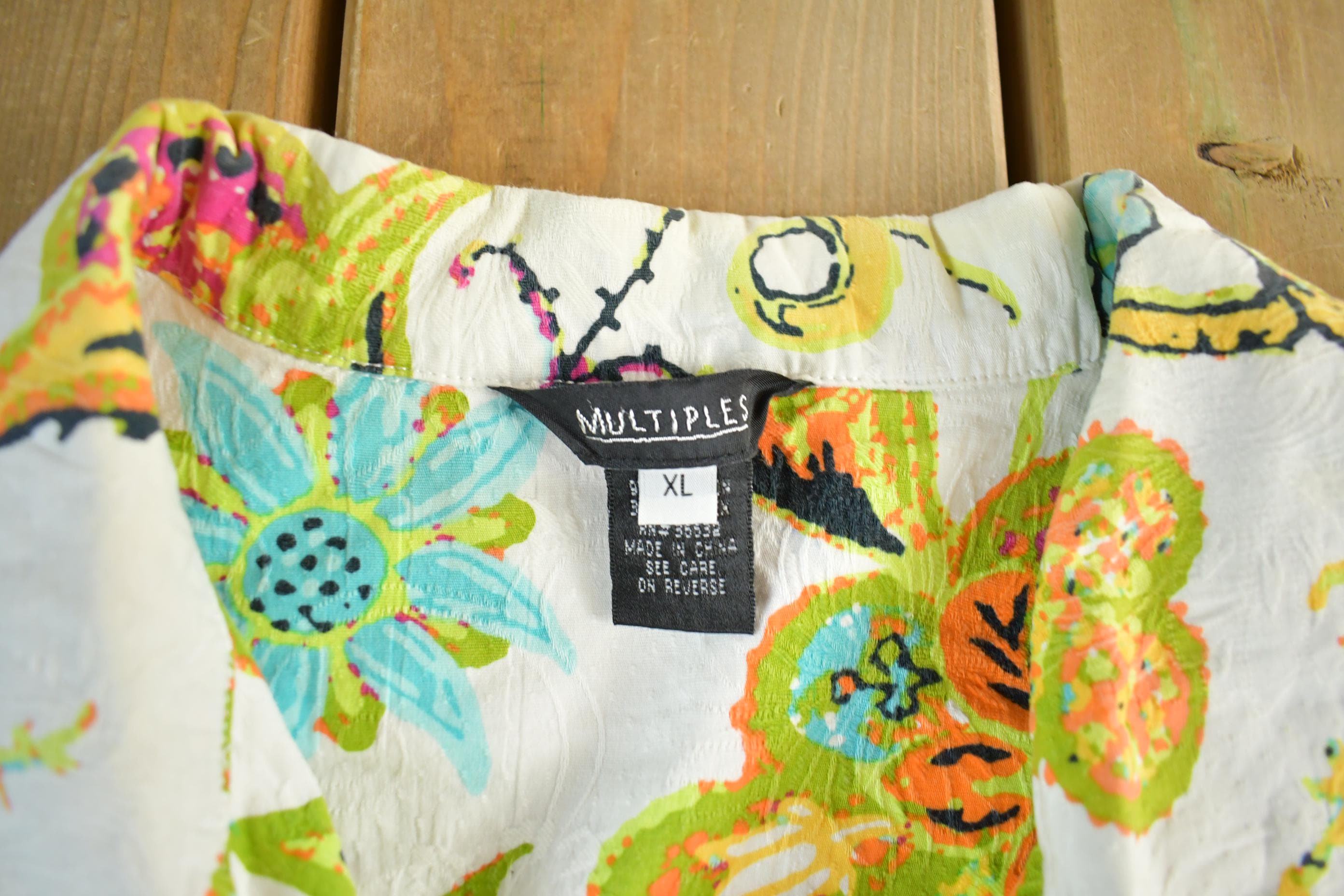 Vintage 1990s Multiples All Over Print Floral Blazer Button Up Jacket Women's Large