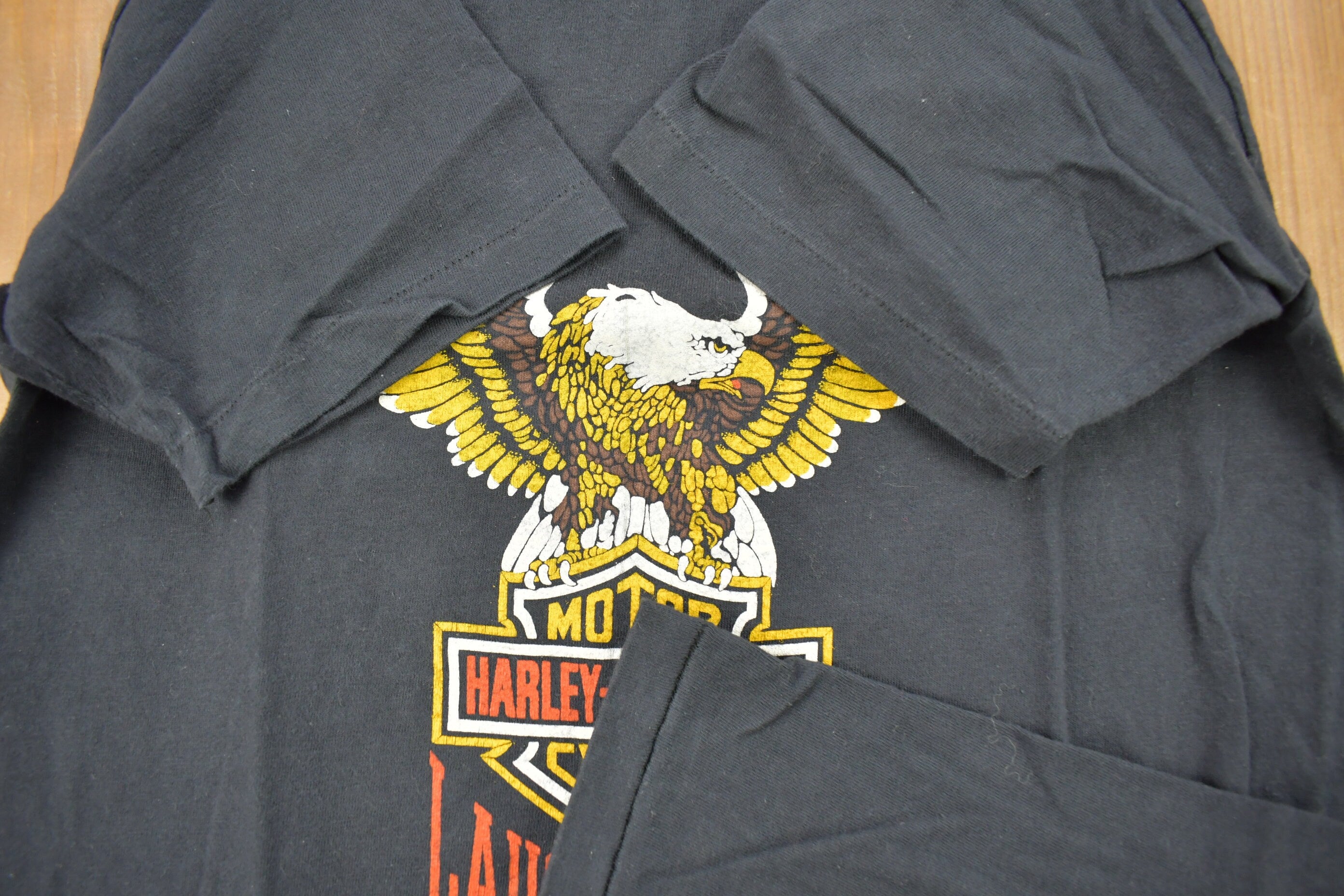 Vintage 1980s Laugerman's Harley Davidson York PA Bald Eagle Graphic T-Shirt