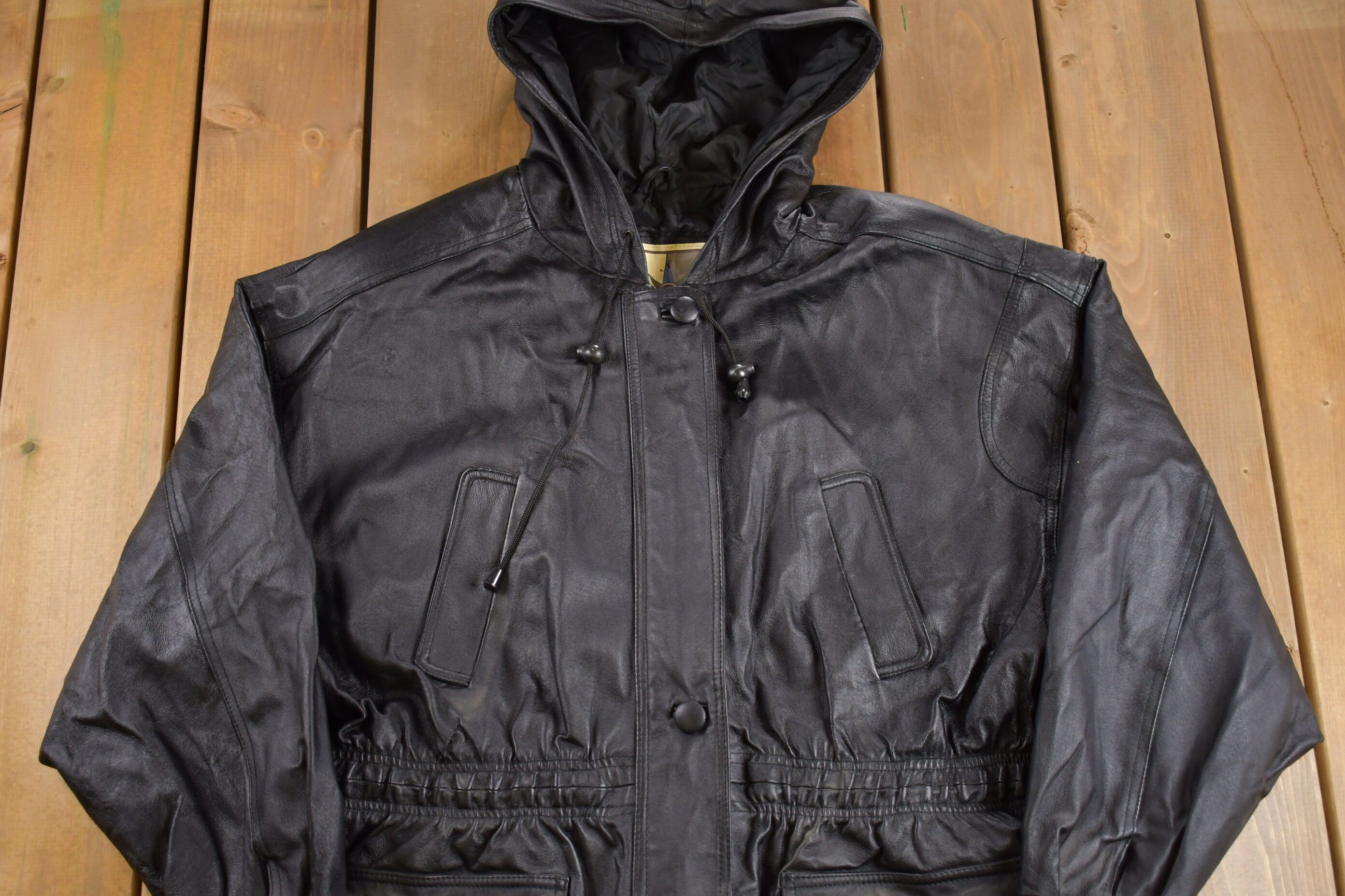 Vintage 1990s Full Length Black Leather Trench Coat